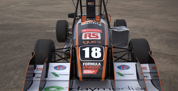 The UH Racing car, proudly displaying the Daymedia logo at the front of the vehicle