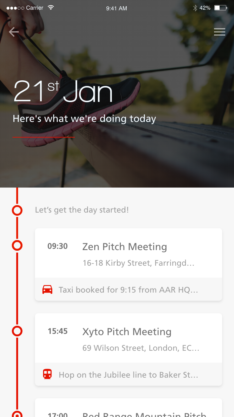Screenshot of the AAR App schedule screen